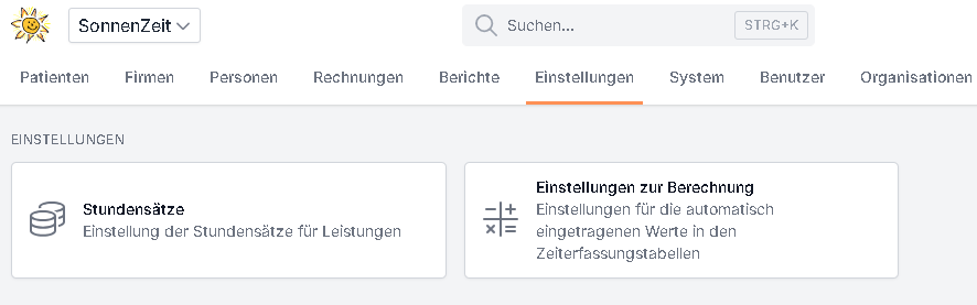 Dashboard im Modul Einstellungen