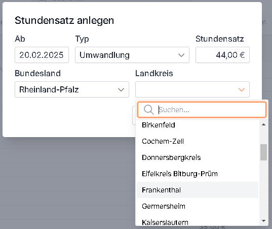 Stundensätze anlegen