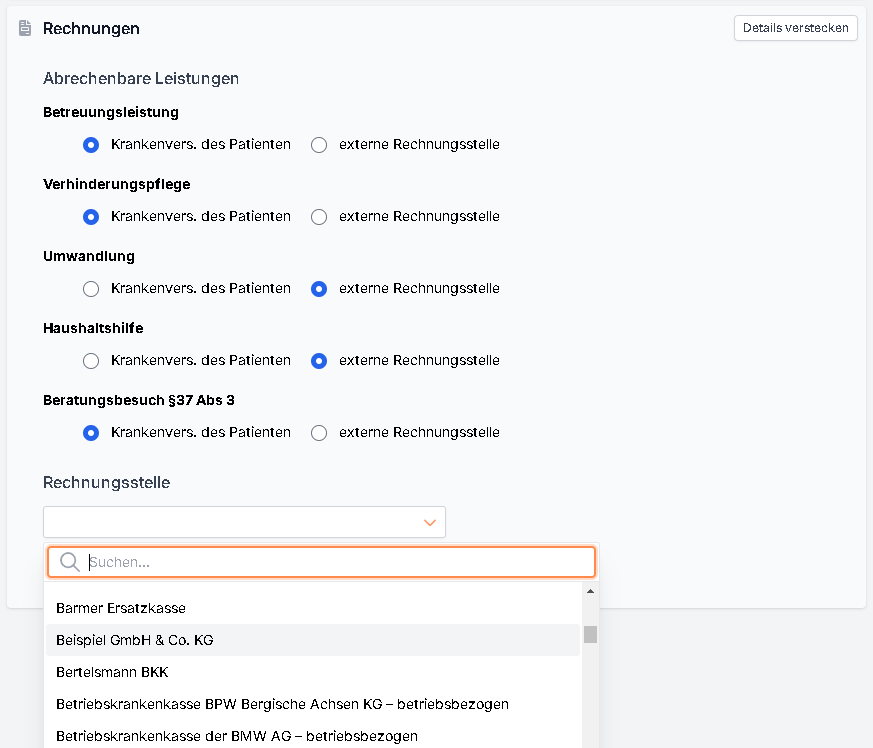 Das Segment Rechnungen im Formular Übersicht