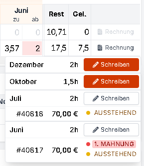 Schaltflächen zum Erstellen von Rechnungen