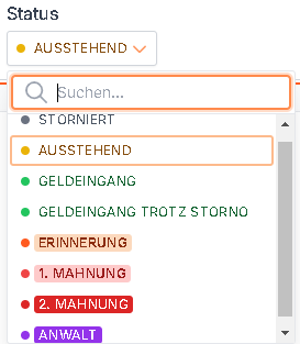 Das Dropdown-Menü Status