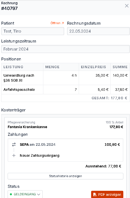 Detailansicht einer Rechnung