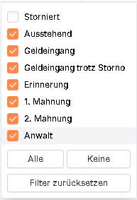 Bereichsfilterung: Beispiel mit Checkboxen