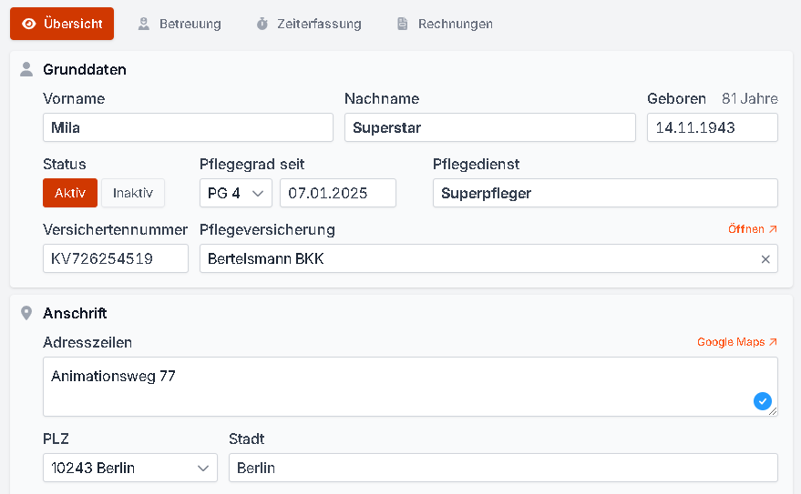 Einfache Bearbeitungsansicht: Beispiel 2